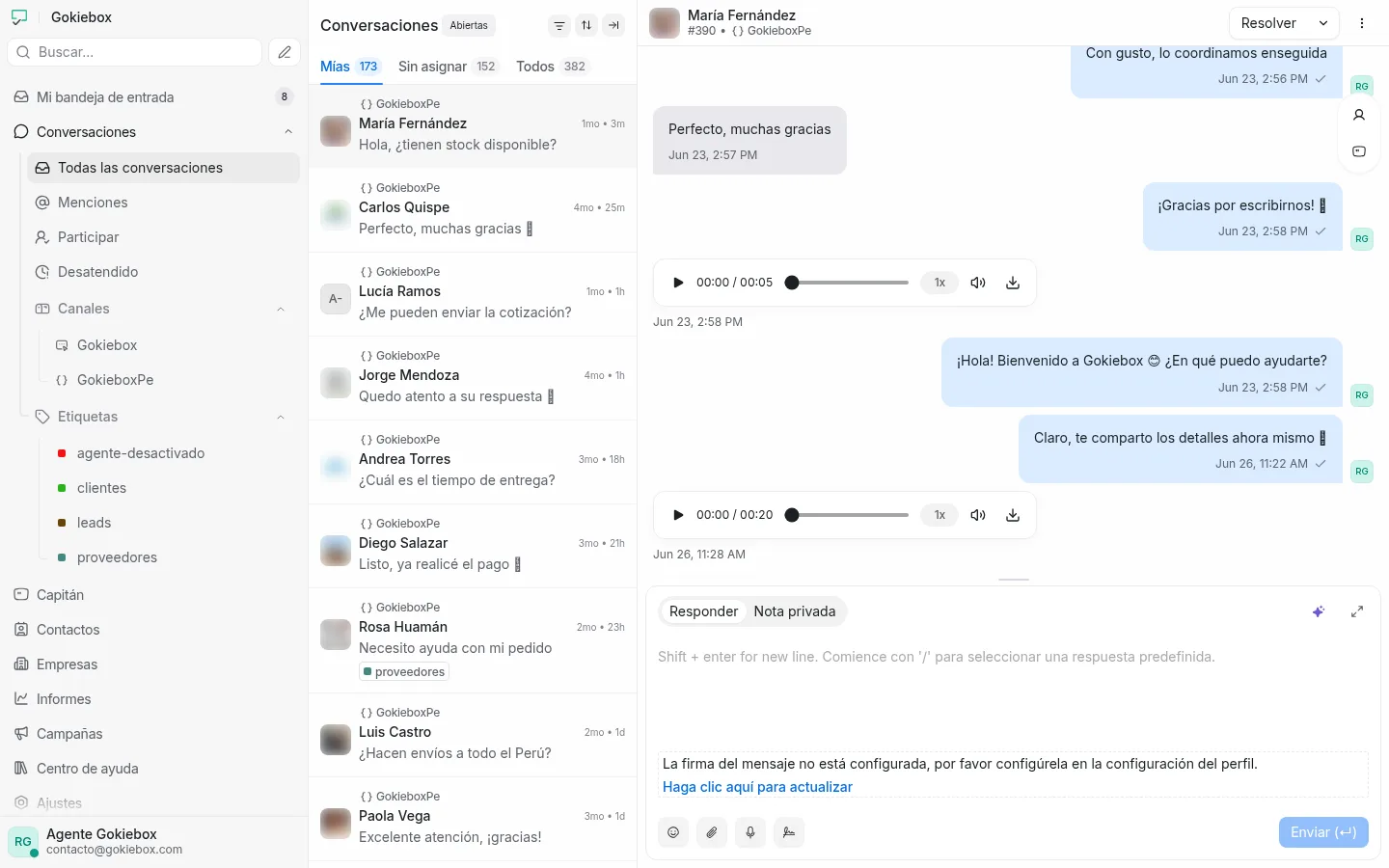 Agent: bandeja de atención al cliente