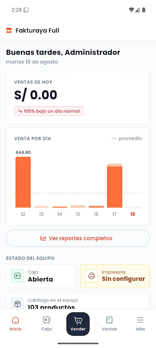 App FakturaYa: resumen de ventas del día