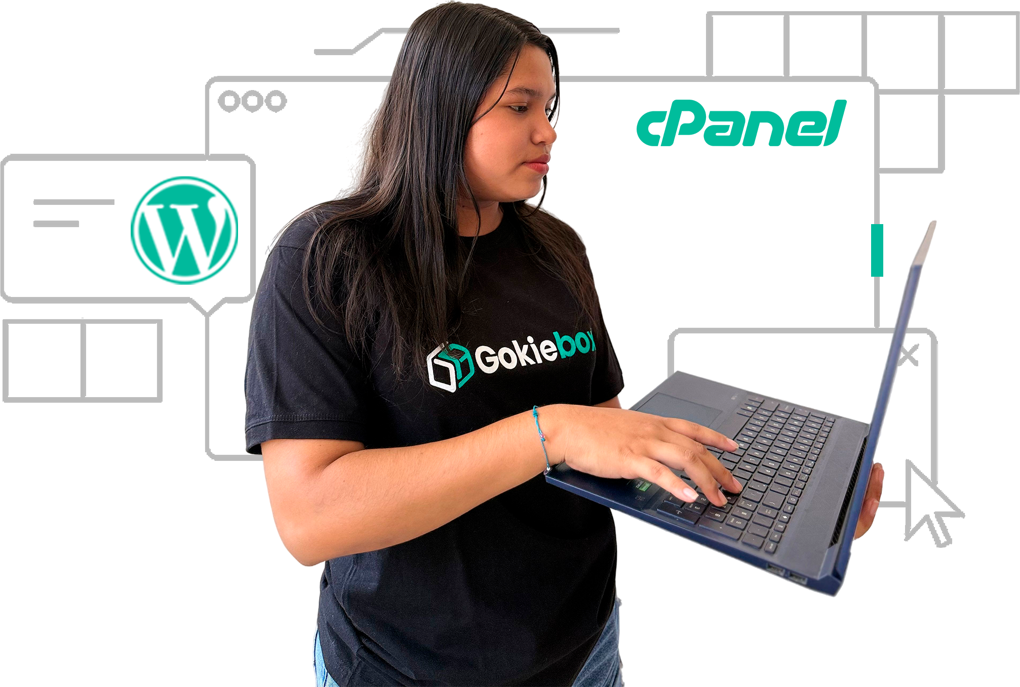Nicol, experta en hosting de Gokiebox, configurando planes de Alojamiento Web cPanel.